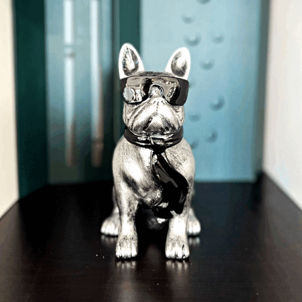 bouledogue argent cravatte lunettes h14cm les pros du paysage deco jardin0